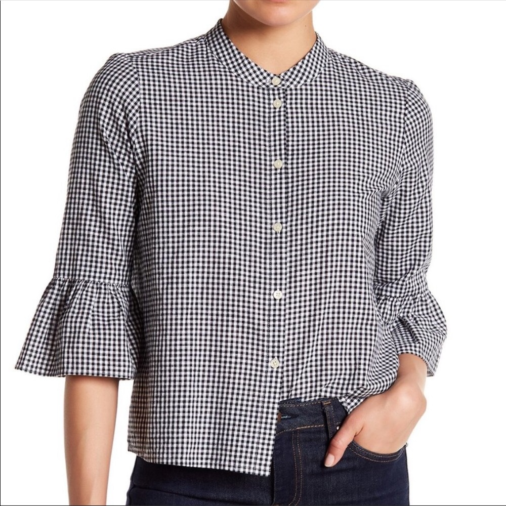 NWT Madewell Gingham Bell Sleeve Blouse | M - Picture 1 of 7